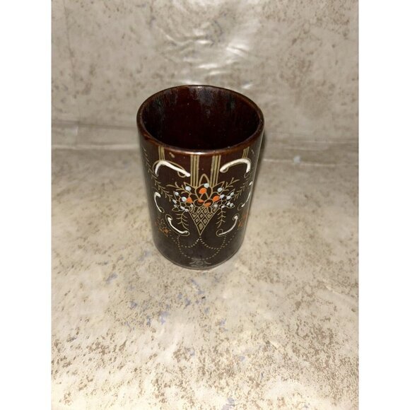 Vintage Japan Moriage Redware Hand Painted Floral Brown Coffee Tea Pot & Cup - Picture 7 of 10